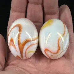 2 BOULDERS 35mm GELATO Marbles Glass White Yellow Orange Iridescent LARGE Swirl