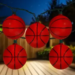 Kurt Adler Basketball Sport Christmas Novelty Light Set - 11.5 ft Green Wire - 10ct Black