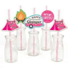 Big Dot of Happiness Let's Go Glamping - Paper Straw Decor - Camp Glamp Party or Birthday Party Striped Decorative Straws - Set of 24