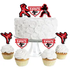 Big Dot of Happiness Karate Master - Dessert Cupcake Toppers - Martial Arts Birthday Party Clear Treat Picks - Set of 24