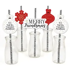 Big Dot of Happiness Red and Gold Friendsmas - Paper Straw Decor - Friends Christmas Party Striped Decorative Straws - Set of 24