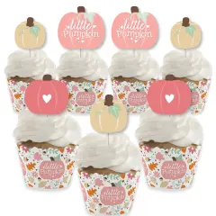 Big Dot of Happiness Girl Little Pumpkin - Cupcake Decoration - Fall Birthday Party or Baby Shower Cupcake Wrappers and Treat Picks Kit - Set of 24