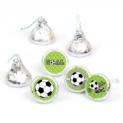Big Dot of Happiness Goaaal - Soccer - Baby Shower or Birthday Party Round Candy Sticker Favors - Labels Fits Chocolate Candy (1 Sheet of 108)