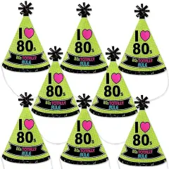 Big Dot of Happiness 80's Retro - Mini Cone Totally 1980s Party Hats - Small Little Party Hats - Set of 8