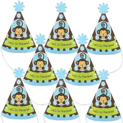 Big Dot of Happiness Blue Monkey Boy - Mini Cone Baby Shower or Birthday Party Hats - Small Little Party Hats - Set of 8