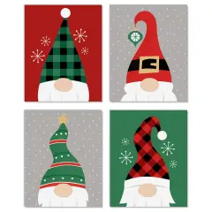 Big Dot of Happiness Red and Green Holiday Gnomes - Unframed Christmas Linen Paper Wall Art - Set of 4 - Artisms - 8 x 10 inches