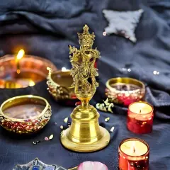 Brass Krishna Bell, Indian Pooja, Gopal Brass Bell, Puja Ghanti, Pooja Ghanti, Hindu Temple Bell, Indian Decor, Jingle, Diwali Puja, Mandir
