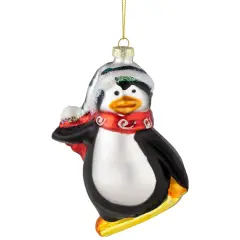 Northlight Snowboarding Penguin Glass Christmas Ornament - 4.25" - Black, White and Red