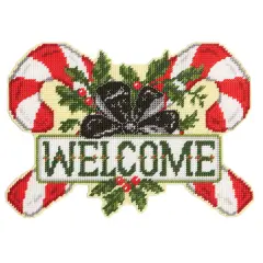 HerrschnersCandy Cane Welcome Wall Hanging Plastic Canvas Kit Multi