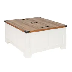 Merrick Lane Green River Farmhouse Storage Coffee Table White/Rustic Oak