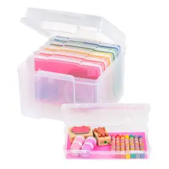 IRIS USA 5" x 7" Photo Storage and Embellishment Craft Keeper with 6 Cases, Clear