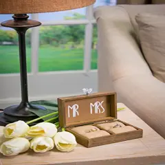Wedding Decor &ldquo;and Then Two Become One&rdquo; Mr. and Mrs. Wooden Ring Holder Decorative Box - 5&rdquo;W x 6&rdquo;D x 2&rdquo;H Elegant Wedding Proposal Rustic Gift Box