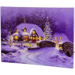 Northlight Fiber Optic and LED Lighted Snowy Christmas House Canvas Wall Art - 12" x 15.75" White