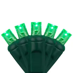 70 Green 5mm LED Christmas Lights, Green Wire, 4" Spacing