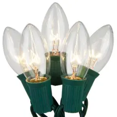 C9 Clear Transparent Steady 25 Light Set, Green Wire, 12" Spacing