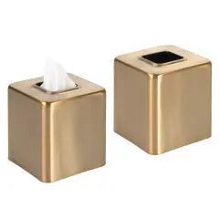 mDesign Metal Square Paper Facial Tissue Box Cover Holder - 2 Pack