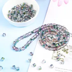 200 PCS Austrian Crystal Cube Beads Green and Pink Square Glass Bead Quartz Loose Seed Beads DIY Bracelet Crystal Beads for Jewelry Making Bracelet Rainbow Necklace Art Crafts (0.24 Inch)