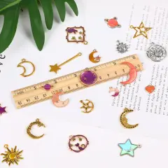 120 Pieces Mixed Sun Star Moon Charms Jewelry Making Gold Enamel Charm Pendants for DIY Necklace Bracelet Making Supplies