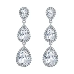 EleQueen Women's Silver-tone Austrian Crystal Tear Drop Pear Shape Long Dangle Earrings Silver-tone Clear
