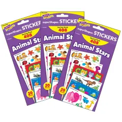 Animal Stars superShapes Stickers-Large Variety Pack, 408 Per Pack, 3 Packs