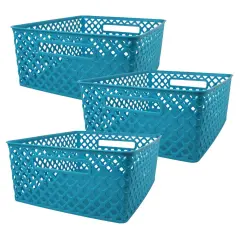 Woven Basket, Medium, Turquoise, Pack of 3