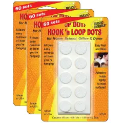 Hook 'n Loop, 5/8" Dots, 60 Sets Per Pack, 3 Packs