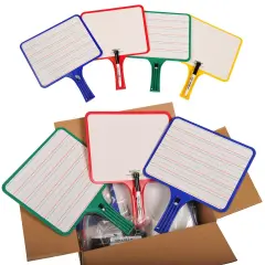 Blank/Lined 2-Sided Rectangular Dry Erase Paddles with Markers, Set of 10