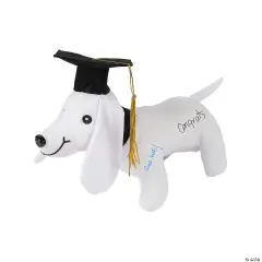 11" Graduation Autograph White Stuffed Dog with Cap
