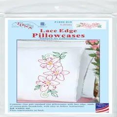 Jack Dempsey Stamped Pillowcases W/White Lace Edge 2/Pkg-Lillies