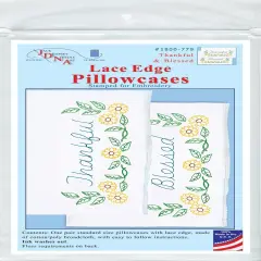 Jack Dempsey Stamped Pillowcases W/White Lace Edge 2/Pkg-Thankful & Blessed
