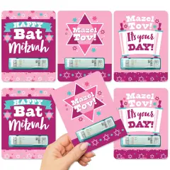 Big Dot of Happiness Pink Bat Mitzvah - DIY Assorted Girl Cash Holder Gift - Funny Money Cards - Set of 6