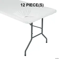 Fitted Plastic Tablecloths Bulk 12 Pc. 8 Ft. White