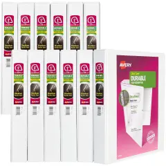 Avery Durable View 3 Ring Binder, 1" Slant Rings, 1 White Binder (17012) - 12 Pack