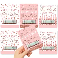 Big Dot of Happiness Pink Rose Gold Birthday - DIY Assorted Happy Birthday Cash Holder Gift - Funny Money Cards - Set of 6