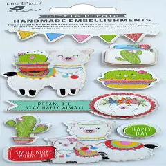 Little Birdie 3D Glitter Embellishment 8/Pkg-Happy Llama
