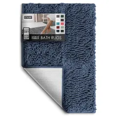 Hearth & Harbor Chenille Bath Mat Navy Blue