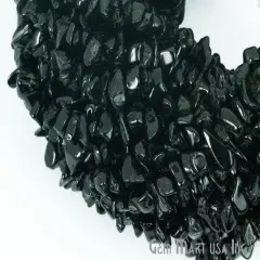 Black Spinel Chip Beads, 34 Inch, Natural Chip Strands, Drilled Strung Nugget Beads, 3-7mm, Polished, GemMartUSA (CHSB-70001)