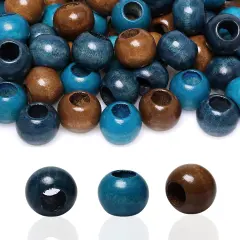 150 Pieces 20Mm Wood Beads Large Hole Macrame Wooden Beads Variety Pack, Colored Wooden round Beads for Craft/Garlands/Home Party Decor, 9Mm Hole (Brown/Black/Blue) Navybluecoffee