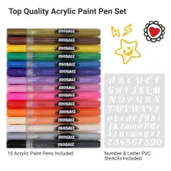 15 Colors Acrylic Paint Pens for Rock Painting including Gold and Silver Metallic Acrylic Paint Markers 0.7 mm Fine Point Pen for Glass, Wood Crafts, Metal