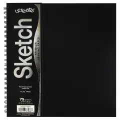75 Sheets Poly Cover Sketch Book, Heavyweight, 9" x 12", Black