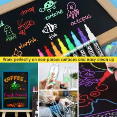 8 Colors Liquid Chalk Markers, Fine Tip Washable Window Chalkboard Glass Pens, Paint and Drawing for Car, Blackboard, & Bistro,Kids and Adults, Non-Toxic,Wet Erase - Reversible Tip