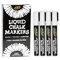 4 Pieces White Erasable Chalk Markers - Non-Toxic, Water-Based, Reversible Tips For Kids & Adults, Glass & Chalkboards