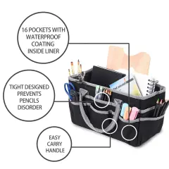 Craft and Art Organizer Tote Bag - 600D Silver Nylon Fabric Art Caddy with Pockets - for Art, Craft, Sewing, Medical, and Office Supplies Storage