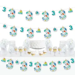 Big Dot of Happiness 3rd Birthday Roar Dinosaur - Three Rex Dino Third Birthday Party DIY Decorations - Clothespin Garland Banner - 44 Pieces