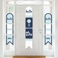 Big Dot of Happiness Hello Little One - Blue and Silver - Hanging Vertical Paper Door Banners - Boy Baby Shower Wall Decor Kit - Indoor Door Decor