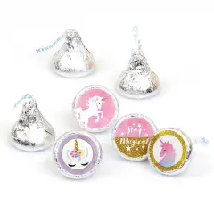 Big Dot of Happiness Rainbow Unicorn - Baby Shower or Birthday Party Round Candy Sticker Favors - Labels Fits Chocolate Candy (1 sheet of 108)