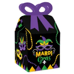 Big Dot of Happiness Colorful Mardi Gras Mask - Square Favor Gift Boxes - Masquerade Party Bow Boxes - Set of 12