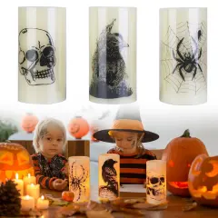 Halloween Party Decoration - 3 Pack Halloween Flameless Candle Lamp with Timer Setting and Battery Operated