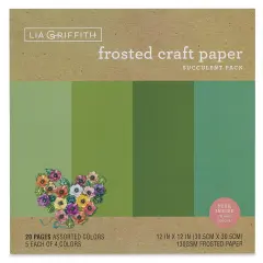 Lia Griffith Frosted Craft Paper - Succulent, 12" X 12", 20 Sheets, 130 gsm