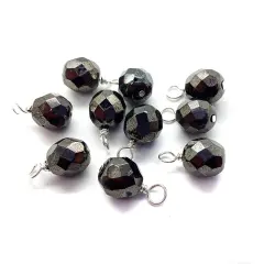 Gunmetal Fire-Polished Dangle Charms, 8mm Gray Czech Glass Beads, Set of 10 charms, Adorabilities